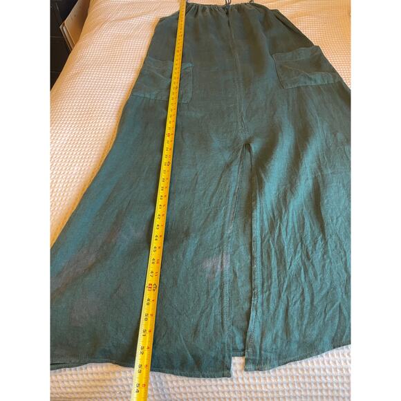 Meo Meli Linen Green Spaghetti Strap Halter Relaxed Fit Front Slit Maxi Dress XL - Picture 8 of 12